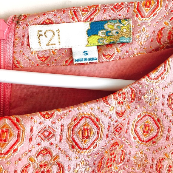 F21 Design Pink/Gold Geo Satin Sheath Dress - Picture 2 of 7